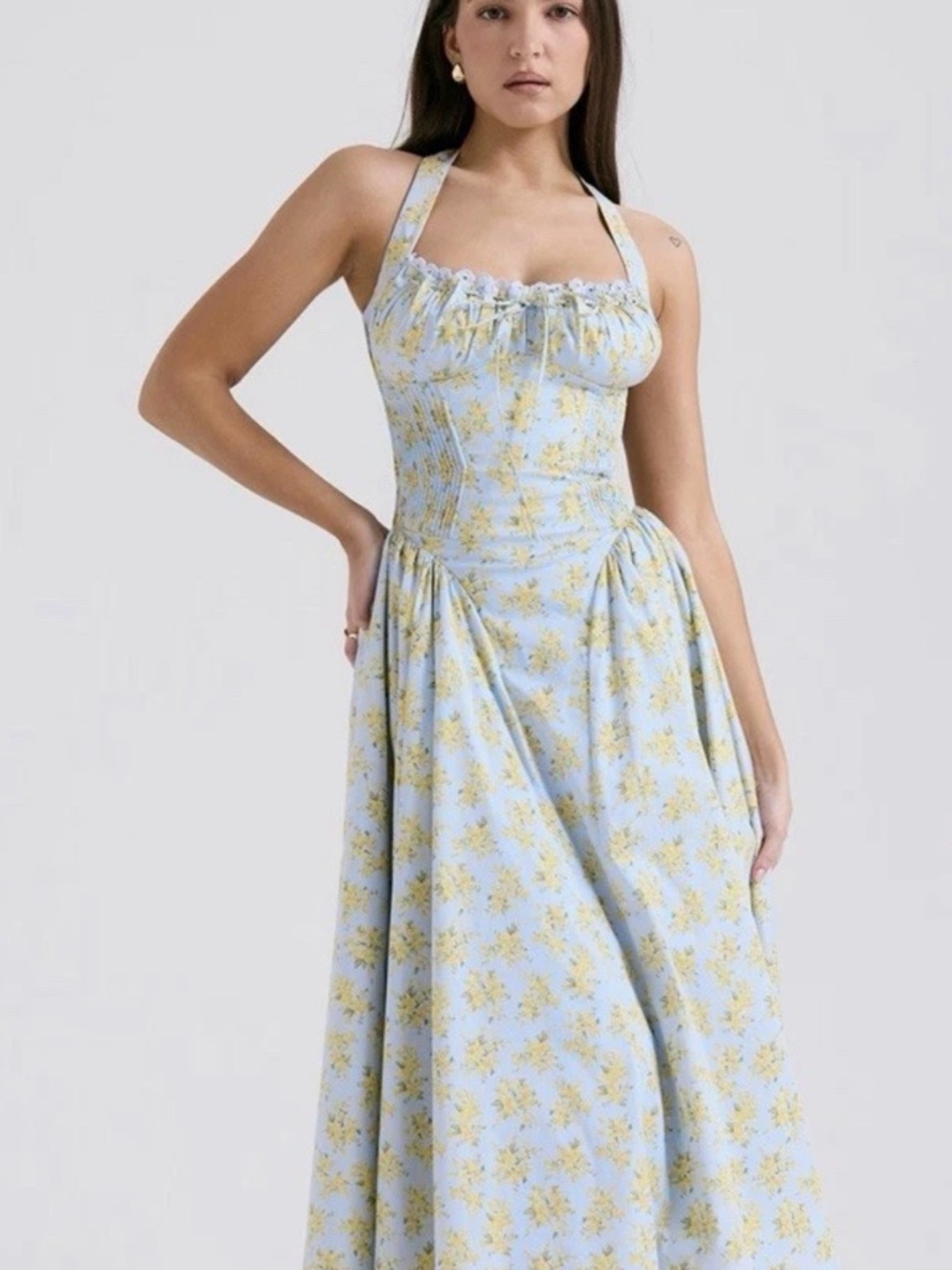 House of CB Blue and Yellow Floral Midi Dress